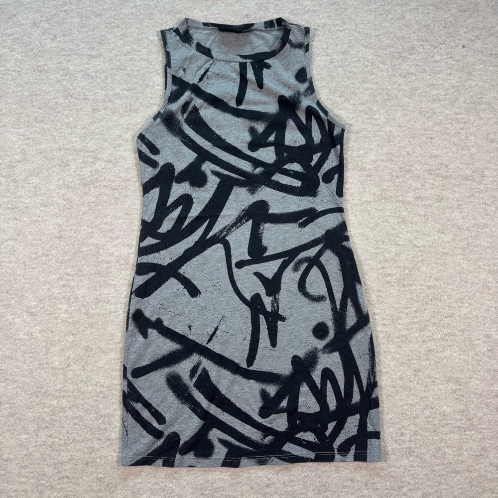 Topshop PETITE Gray Dress with Black Graffiti Print